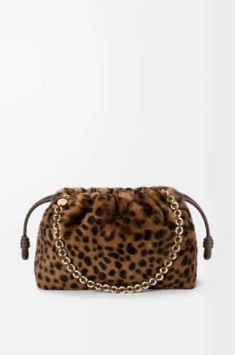Bolso Flamenco mediano en piel de oveja estampada Beige/Marrón