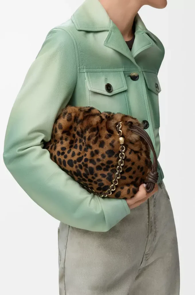 Bolso Flamenco mediano en piel de oveja estampada Beige/Marrón Bolso Flamenco mediano en piel de oveja estampada Beige/Marrón