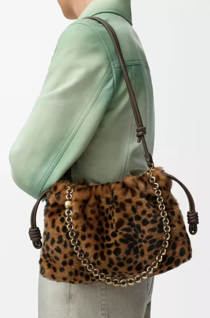 Bolso Flamenco mediano en piel de oveja estampada Beige/Marrón Bolso Flamenco mediano en piel de oveja estampada Beige/Marrón