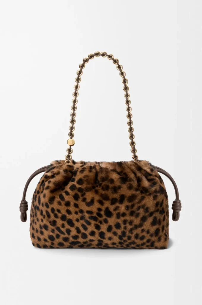 Bolso Flamenco mediano en piel de oveja estampada Beige/Marrón Bolso Flamenco mediano en piel de oveja estampada Beige/Marrón
