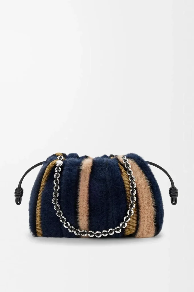 Bolso Flamenco mediano en punto jacquard Multicolor Azul marino intenso Bolso Flamenco mediano en punto jacquard Multicolor Azul marino intenso