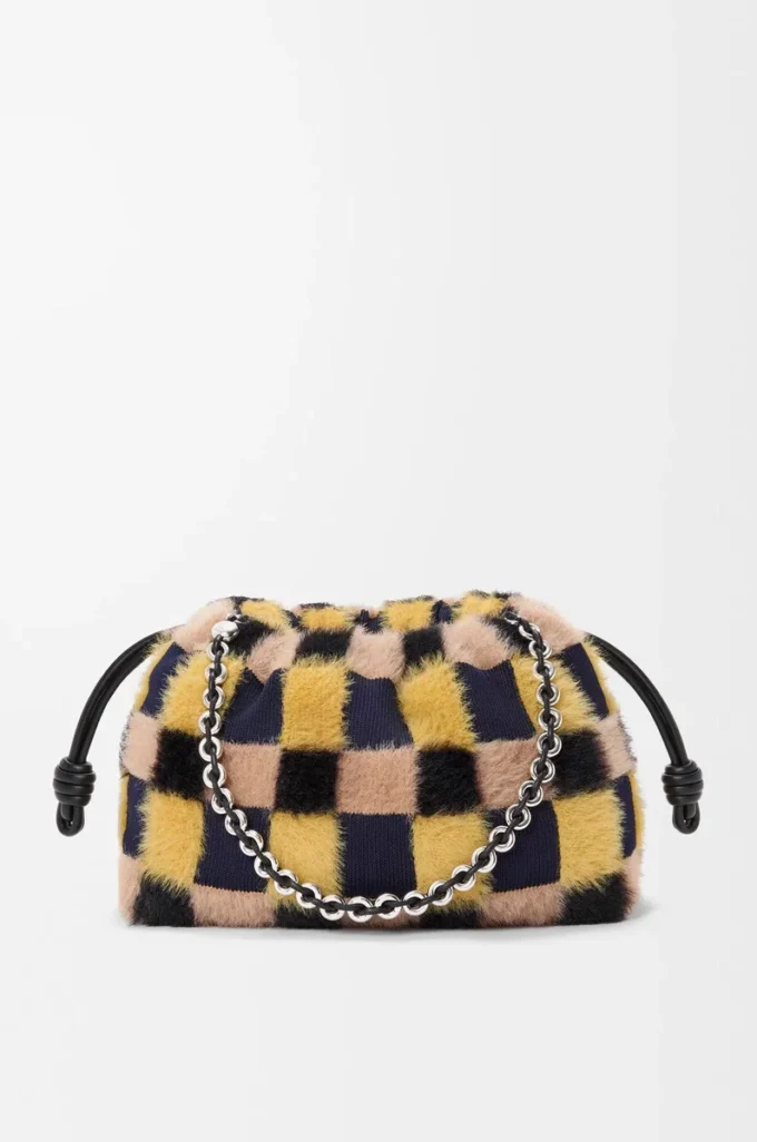 Bolso Flamenco mediano en punto jacquard Multicolor Azul marino intenso Bolso Flamenco mediano en punto jacquard Multicolor Azul marino intenso