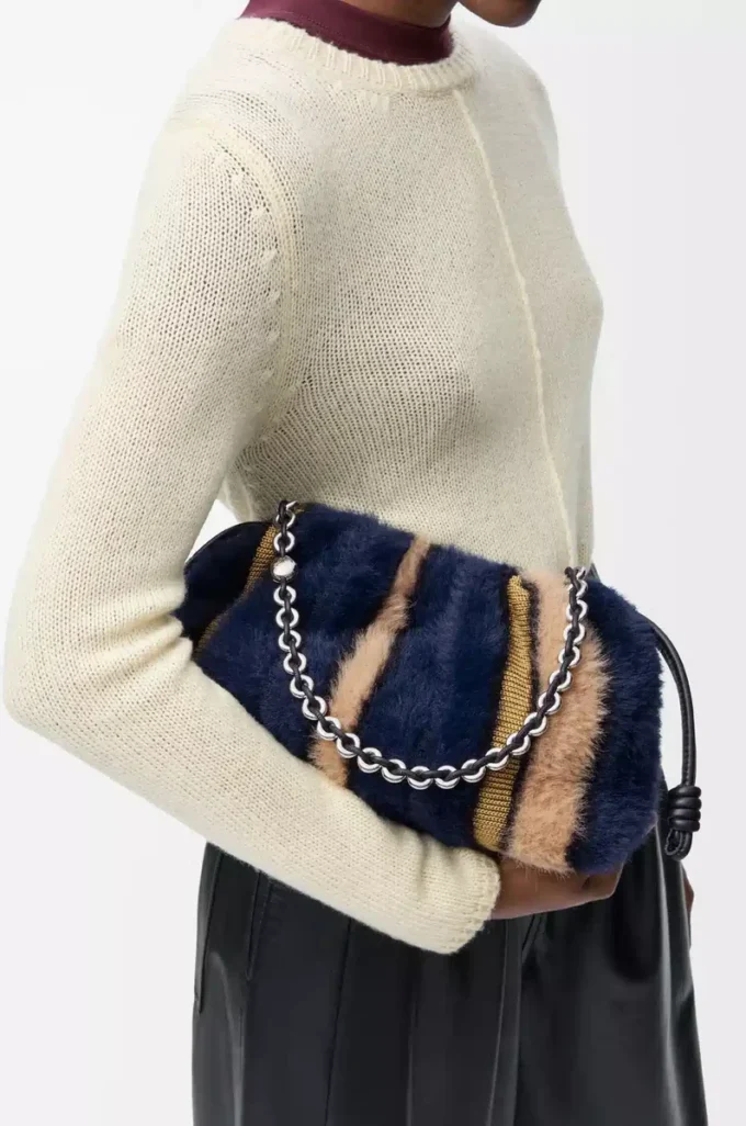 Bolso Flamenco mediano en punto jacquard Multicolor Azul marino intenso Bolso Flamenco mediano en punto jacquard Multicolor Azul marino intenso