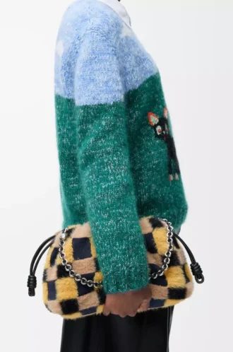Bolso Flamenco mediano en punto jacquard Multicolor Azul marino intenso