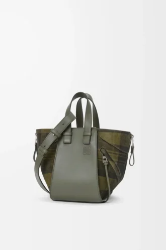 Bolso Hammock compacto en ante y piel de becerro clásica Caqui/Verde