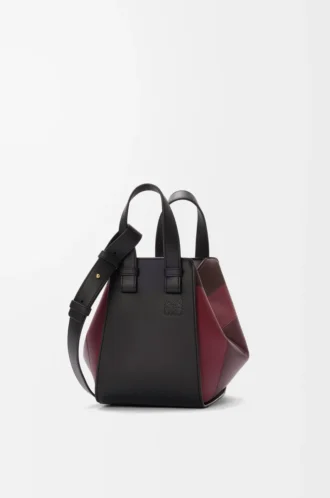 Bolso Hammock compacto en piel de becerro napa negro/burdeos