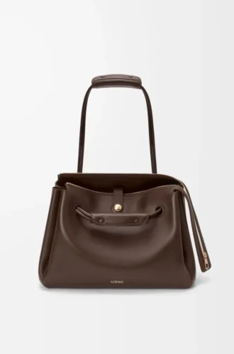 Bolso Madrid grande en piel de becerro flexible color castaño oscuro