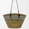 Bolso mediano Anagram de palma iraca y piel de becerro en color caqui oscuro/negro Bolso mediano Anagram de palma iraca y piel de becerro en color caqui oscuro/negro