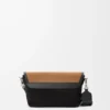 Bolso mensajero Mini Flex en lona y ante Negro/Oro oscuro Bolso mensajero Mini Flex en lona y ante Negro/Oro oscuro