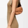 Bolso Mini Gate Dual en suave piel de becerro y jacquard marrón claro Bolso Mini Gate Dual en suave piel de becerro y jacquard marrón claro