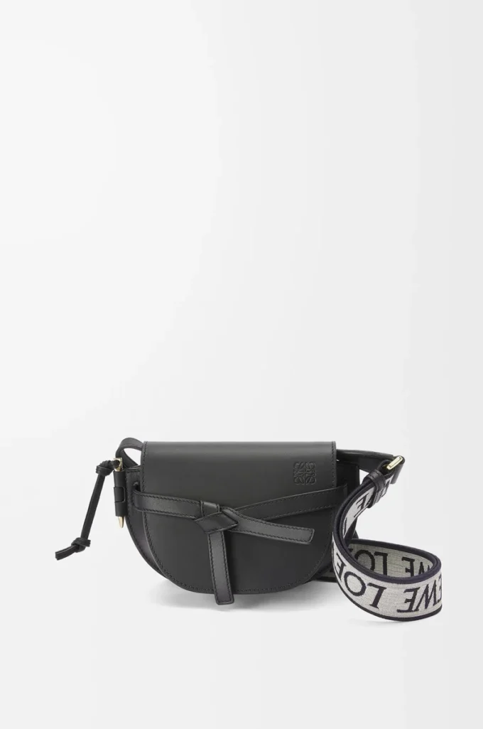 Bolso Mini Gate Dual en suave piel de becerro y jacquard Negro Bolso Mini Gate Dual en suave piel de becerro y jacquard Negro