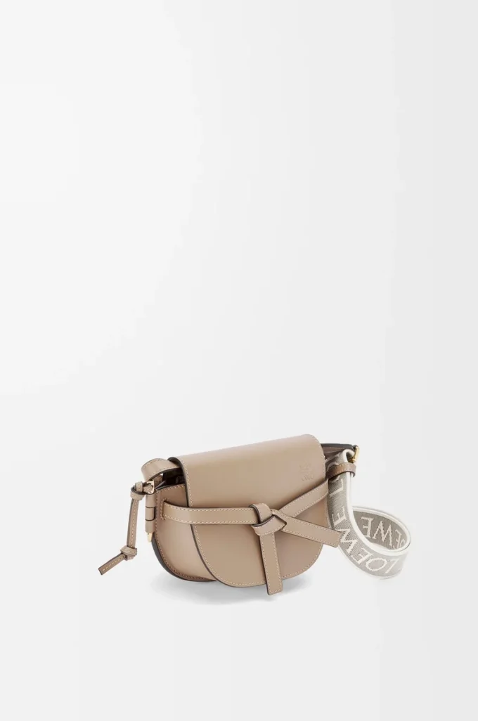 Bolso Mini Gate Dual en suave piel de becerro y jacquard Sand Bolso Mini Gate Dual en suave piel de becerro y jacquard Sand