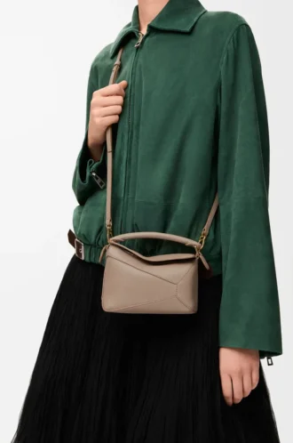 Bolso Mini Puzzle Edge en piel de becerro granulada suave color arena