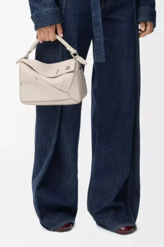 Bolso Panta pequeño Puzzle en piel de becerro brillante Light Ghost