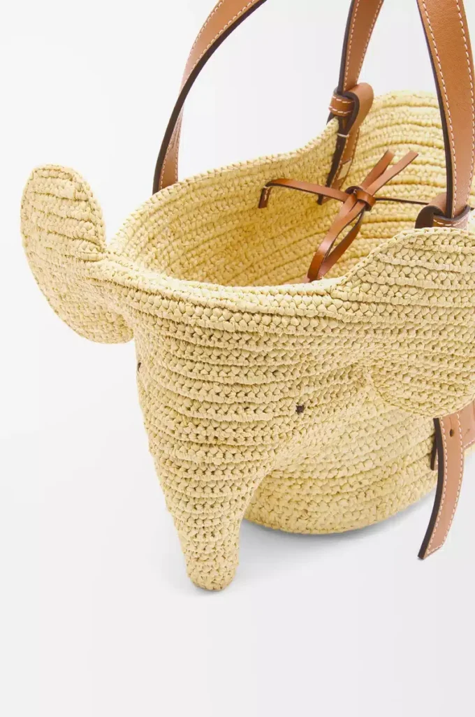 Bolso pequeño Elephant de rafia y piel de becerro Natural/Tan Bolso pequeño Elephant de rafia y piel de becerro Natural/Tan