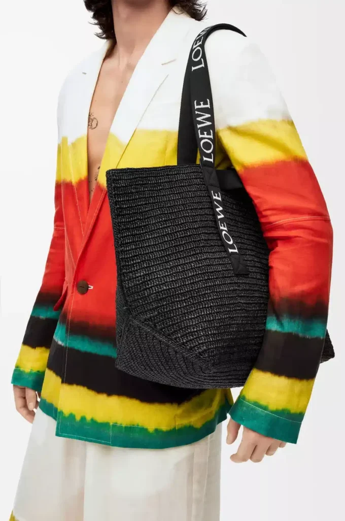 Bolso plegable de rafia Negro Bolso plegable de rafia Negro