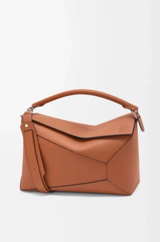Bolso Puzzle Edge grande en piel de becerro clásica color tostado