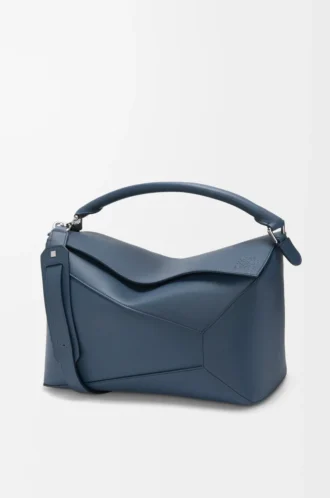 Bolso Puzzle Edge grande en piel de becerro clásica teñida en índigo