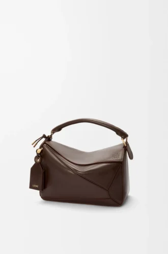 Bolso Puzzle Featherlight pequeño en piel de cordero napa Dark Chestnut