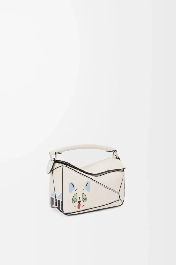 Bolso Puzzle mini Futurist Cat en piel de becerro clásica Soft White Bolso Puzzle mini Futurist Cat en piel de becerro clásica Soft White