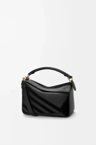 Bolso Puzzle pequeño en piel de becerro clásica y ante Negro