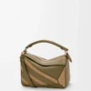 Bolso Puzzle pequeño en piel de becerro clásica y ante Oliva/Dorado Bolso Puzzle pequeño en piel de becerro clásica y ante Oliva/Dorado