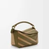 Bolso Puzzle pequeño en piel de becerro clásica y ante Oliva/Dorado Bolso Puzzle pequeño en piel de becerro clásica y ante Oliva/Dorado