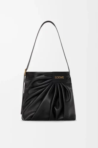 Bolso tote drapeado en suave piel de cordero napa Negro