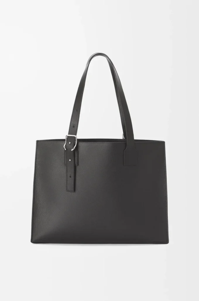 Bolso tote horizontal Buckle en piel de becerro clásica negra Bolso tote horizontal Buckle en piel de becerro clásica negra