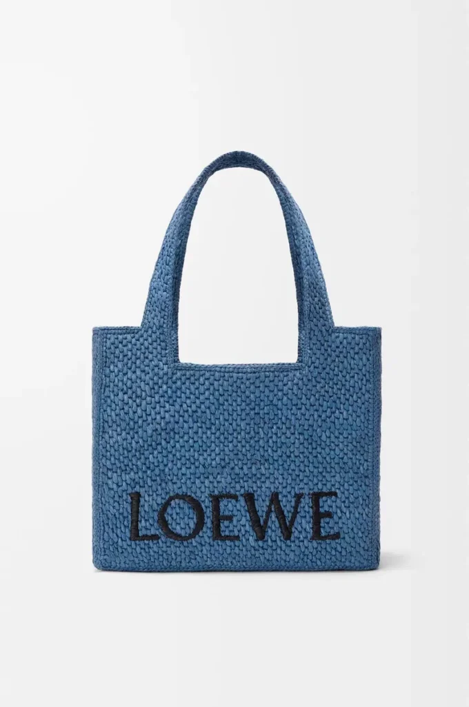 Bolso tote LOEWE Font mediano en rafia azul claro Bolso tote LOEWE Font mediano en rafia azul claro