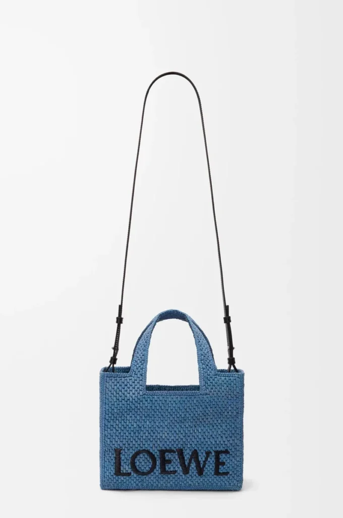Bolso tote LOEWE Font pequeño en rafia azul claro Bolso tote LOEWE Font pequeño en rafia azul claro