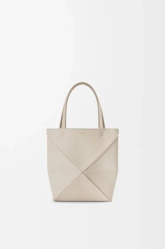 Bolso tote Mini Puzzle Fold en piel de becerro granulada suave Light Ghost