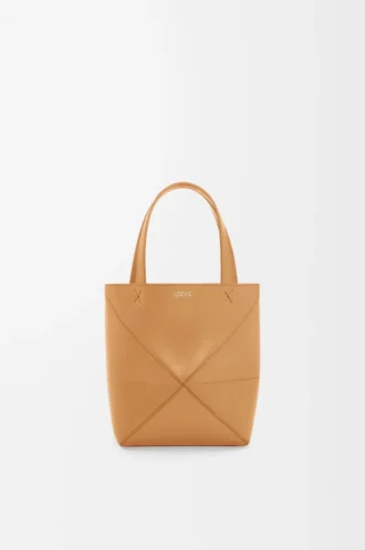 Bolso tote Puzzle Fold mini en piel de becerro brillante Warm Desert