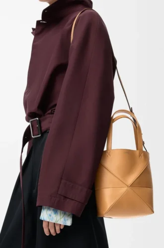Bolso tote Puzzle Fold mini en piel de becerro brillante Warm Desert