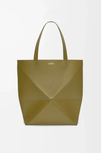 Bolso tote Puzzle Fold XL en piel de becerro brillante color oliva