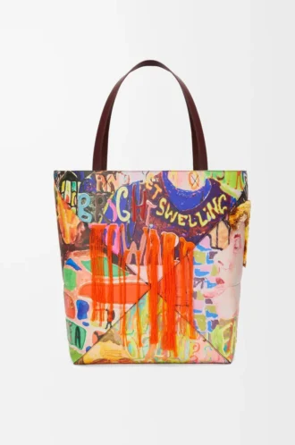 Bolso tote Puzzle Fold XL en piel de becerro clásica Burdeos oscuro/Multicolor