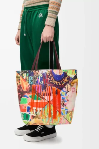 Bolso tote Puzzle Fold XL en piel de becerro clásica Burdeos oscuro/Multicolor