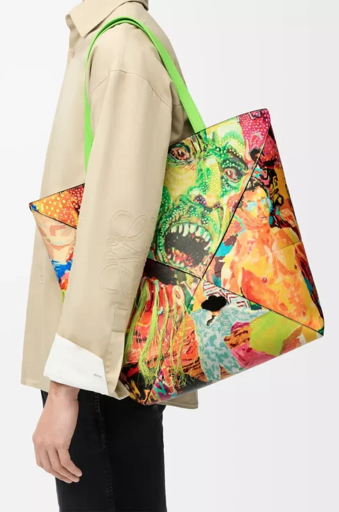 Bolso tote Puzzle Fold XL en piel de becerro clásica Verde vivo/Multicolor Bolso tote Puzzle Fold XL en piel de becerro clásica Verde vivo/Multicolor