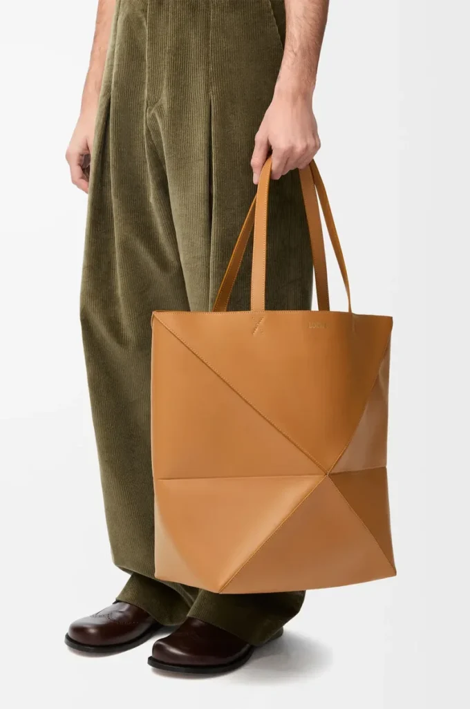 Bolso tote XL Puzzle Fold en piel de becerro brillante Warm Desert