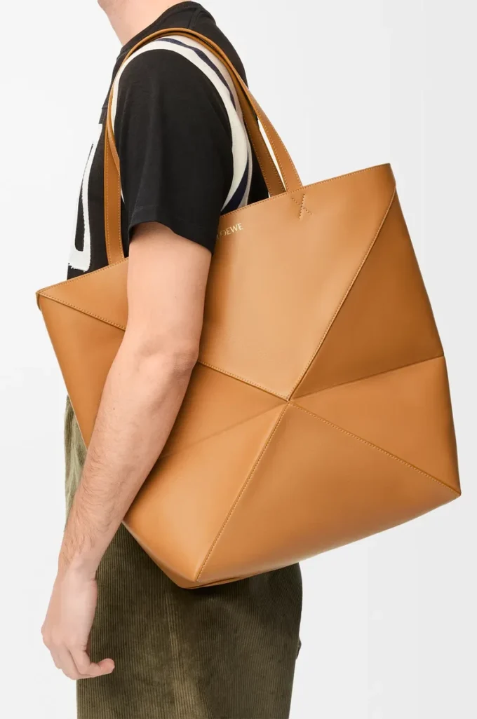 Bolso tote XL Puzzle Fold en piel de becerro brillante Warm Desert