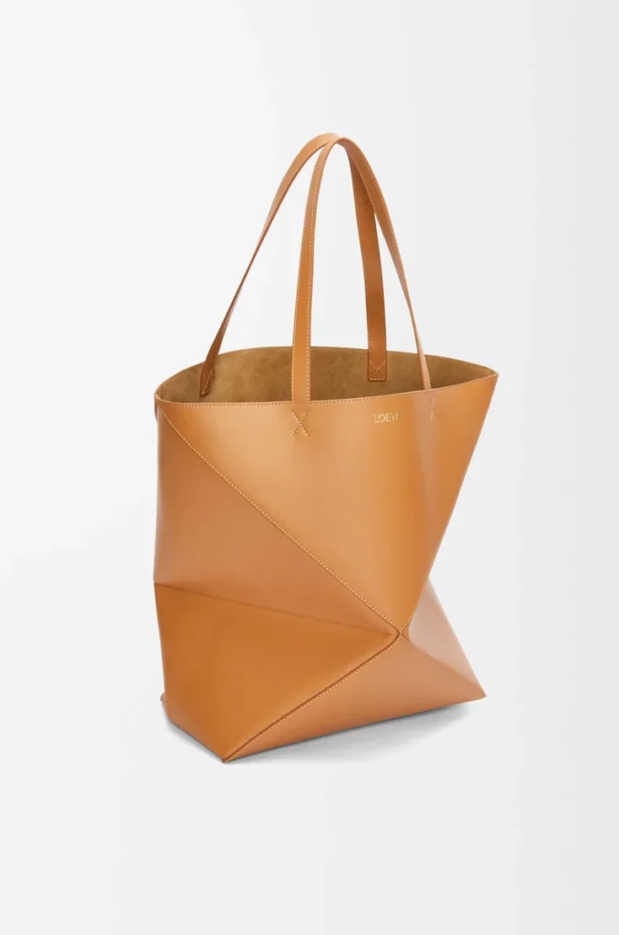 Bolso tote XL Puzzle Fold en piel de becerro brillante Warm Desert