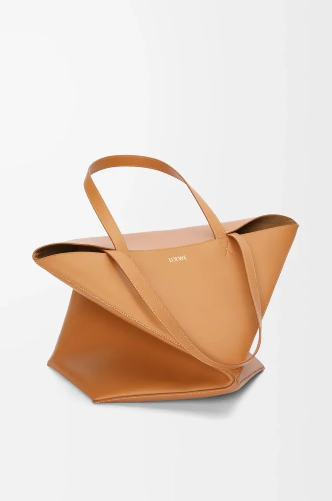 Bolso tote XL Puzzle Fold en piel de becerro brillante Warm Desert