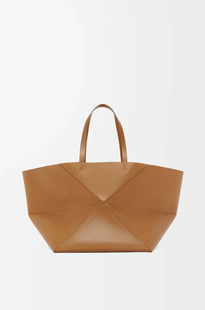 Bolso tote XXL Puzzle Fold en piel de becerro brillante Oak
