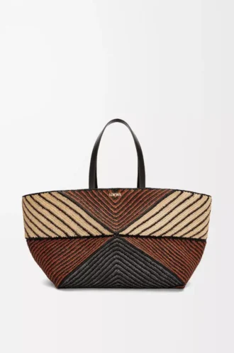 Bolso XXL Puzzle Fold en rafia Natural/Miel dorada