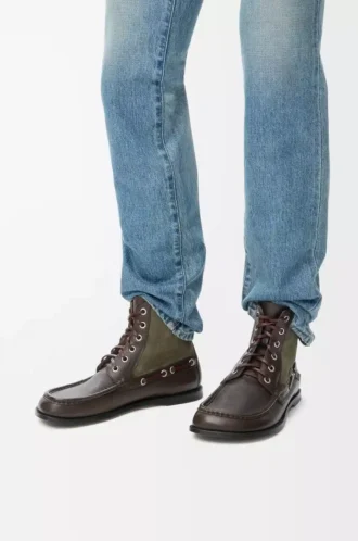 Botines tipo mocasín Campo en piel de becerro y ante marrón oscuro/verde