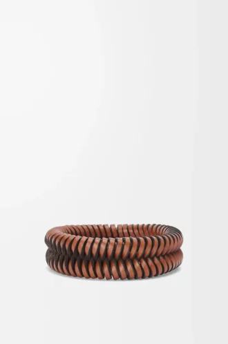 Brazalete entrelazado en piel de becerro clásica Tan