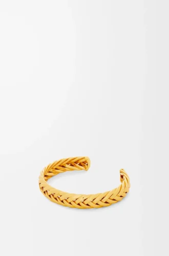 Brazalete fino trenzado en plata de ley Oro