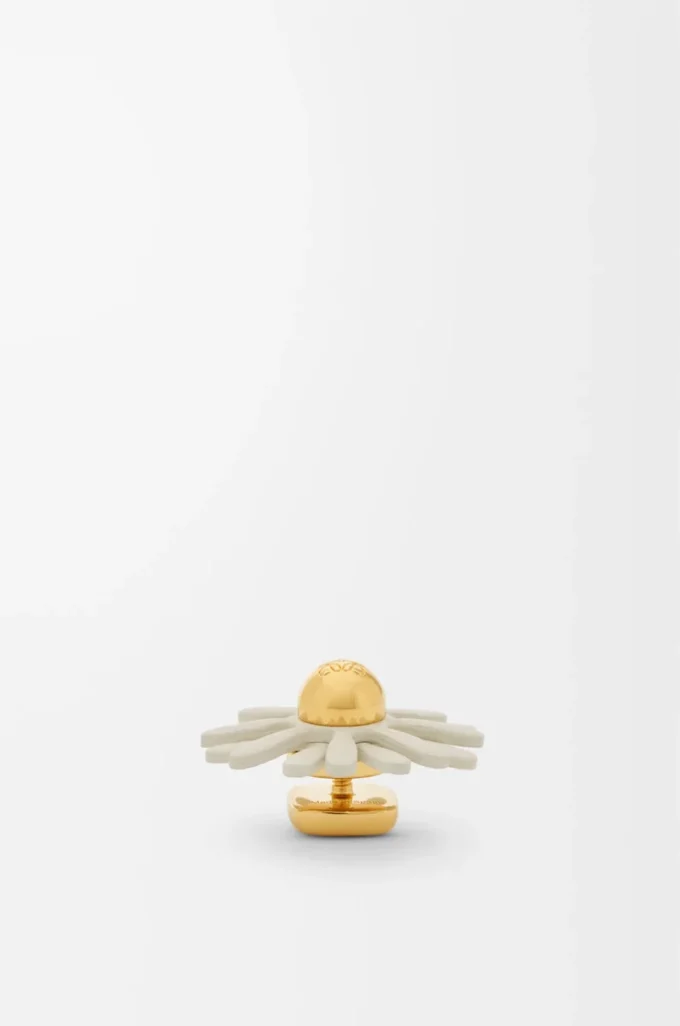 Broche de flor en piel de becerro Blanco