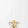 Broche de flor en piel de becerro Blanco