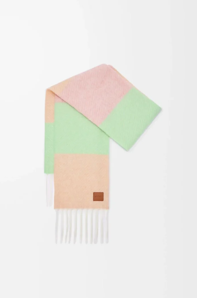 Bufanda de mezcla de alpaca y lana Melocotón/Matcha/Rosa Bufanda de mezcla de alpaca y lana Melocotón/Matcha/Rosa
